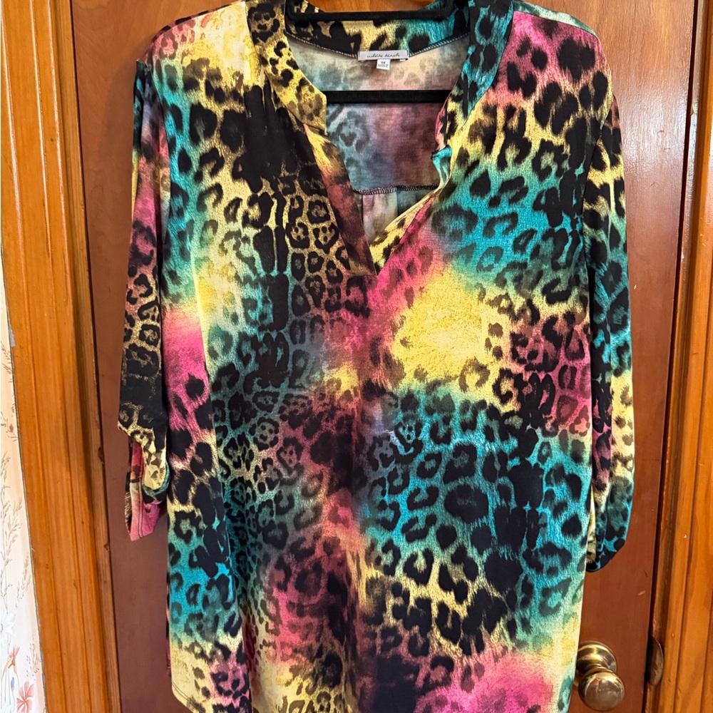 White Birch Vibrant Leopard Print Blouse